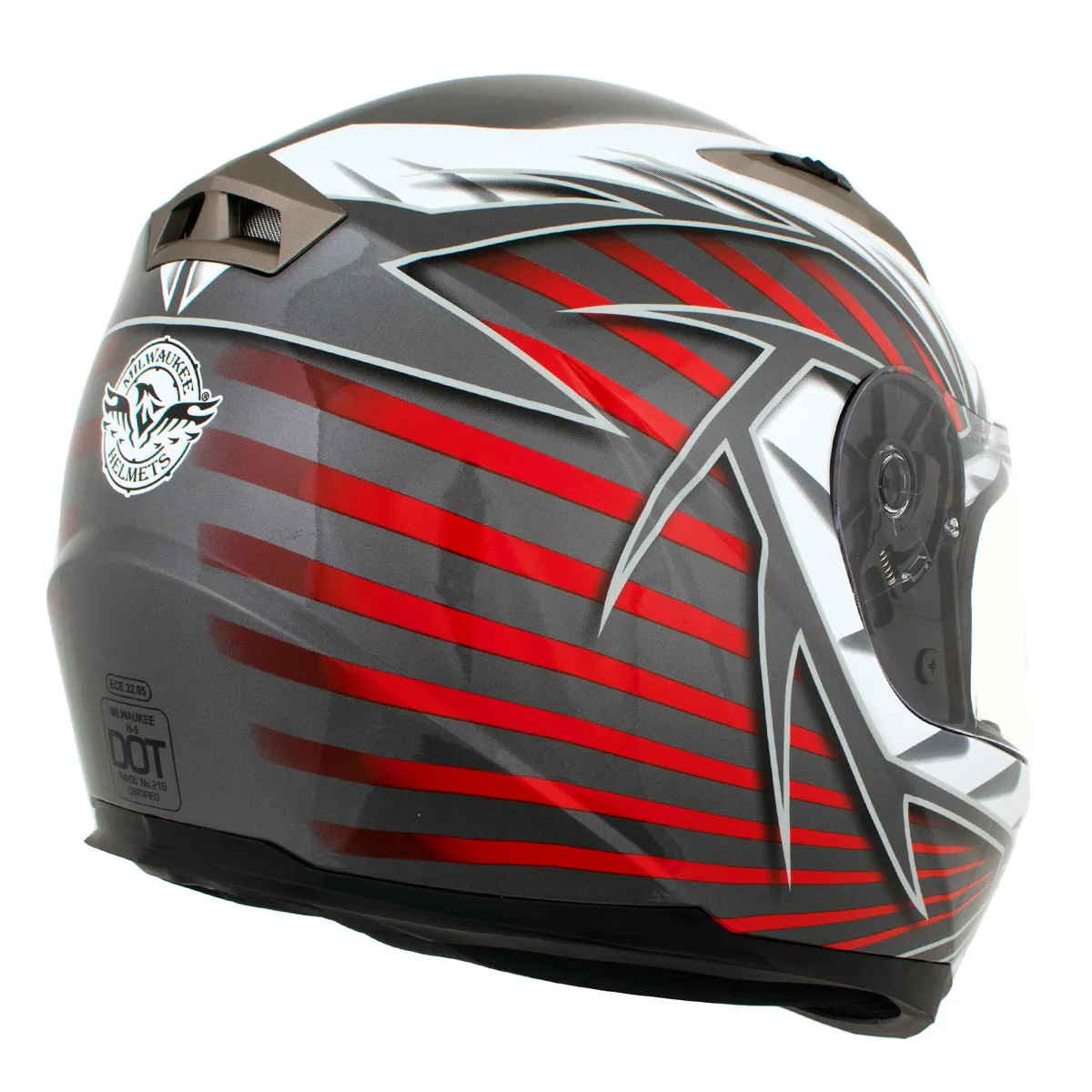 H520 Titanium and Red Chit-Chat Black Full Face Motorcycle Helmet w/ Intercom - Built-in Speaker and Microphone for Men / Women