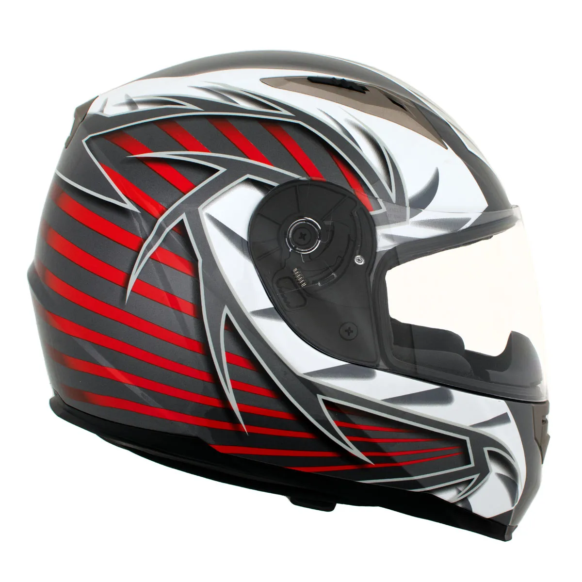 H520 Titanium and Red Chit-Chat Black Full Face Motorcycle Helmet w/ Intercom - Built-in Speaker and Microphone for Men / Women