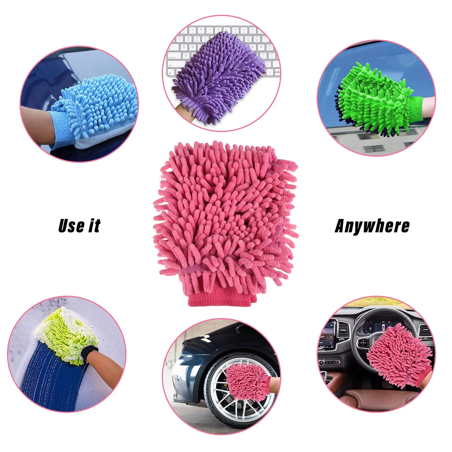 Heart Home Gloves | Microfiber Cleaning Gloves | Chenille Mitts for Kitchen | 50 GSM Hand Duster for Kitchen | Hand Gloves For Car | Duster for Glass | Pack of 4 | Pink