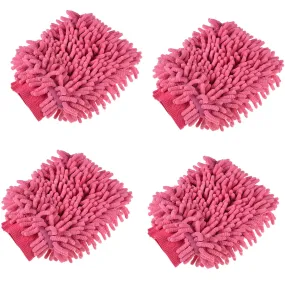 Heart Home Gloves | Microfiber Cleaning Gloves | Chenille Mitts for Kitchen | 50 GSM Hand Duster for Kitchen | Hand Gloves For Car | Duster for Glass | Pack of 4 | Pink
