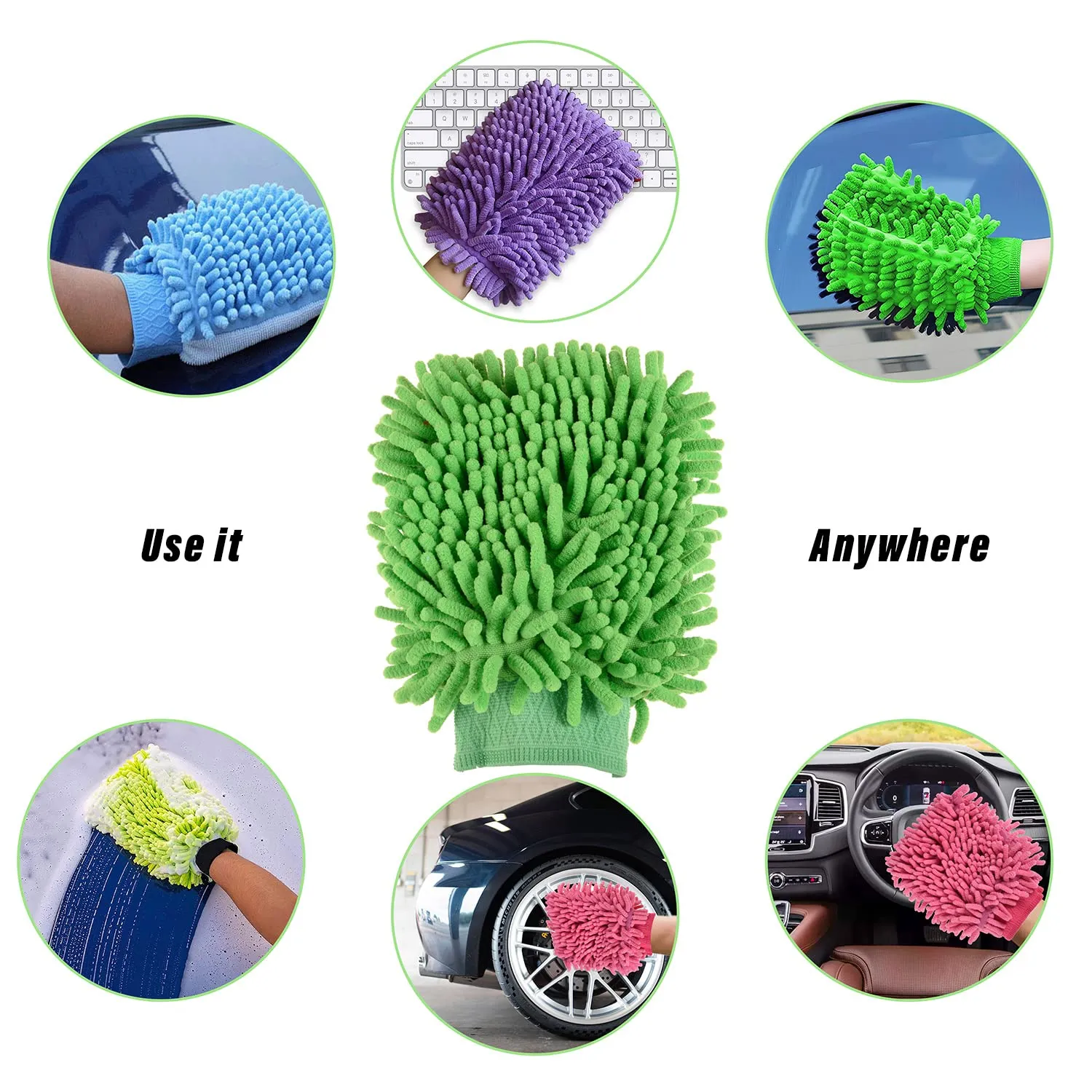 Heart Home Gloves | Microfiber Cleaning Gloves | Chenille Mitts for Kitchen | 50 GSM Hand Duster for Kitchen | Hand Gloves For Car | Duster for Glass | Pack of 5 | Multi