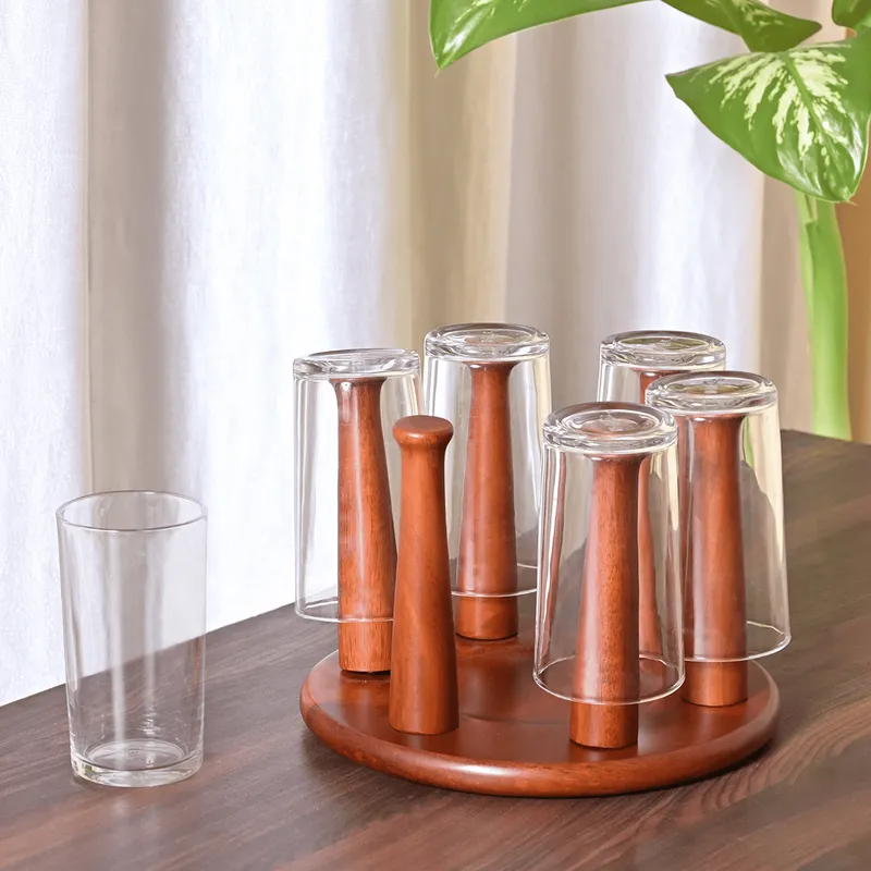 Hexa Wooden Glass Stand for Kitchen | Wine Glass Holder | Mahogany