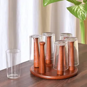 Hexa Wooden Glass Stand for Kitchen | Wine Glass Holder | Mahogany