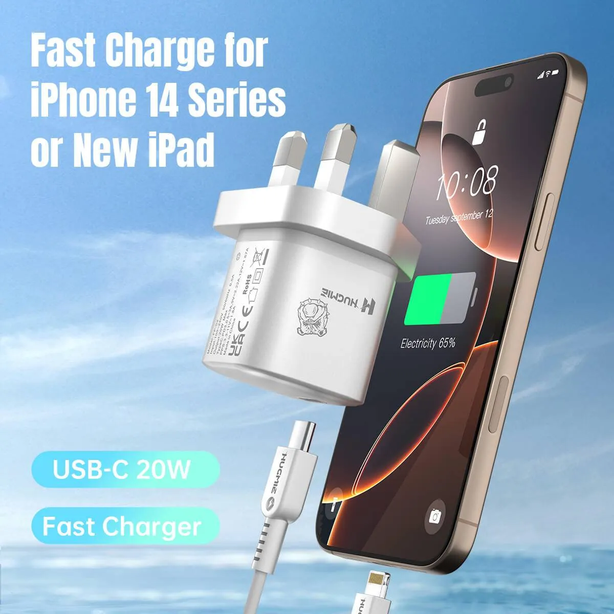 Hugmie® FP-02I 20W PD Fast Charger with 1M Type C to Lightning Cable