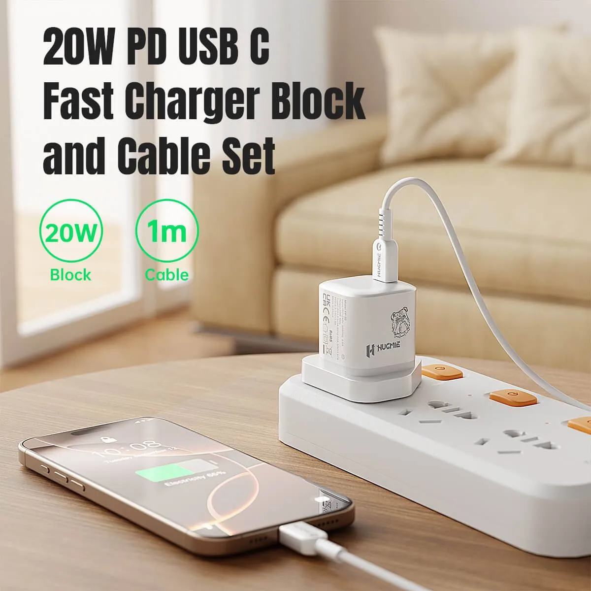 Hugmie® FP-02I 20W PD Fast Charger with 1M Type C to Lightning Cable