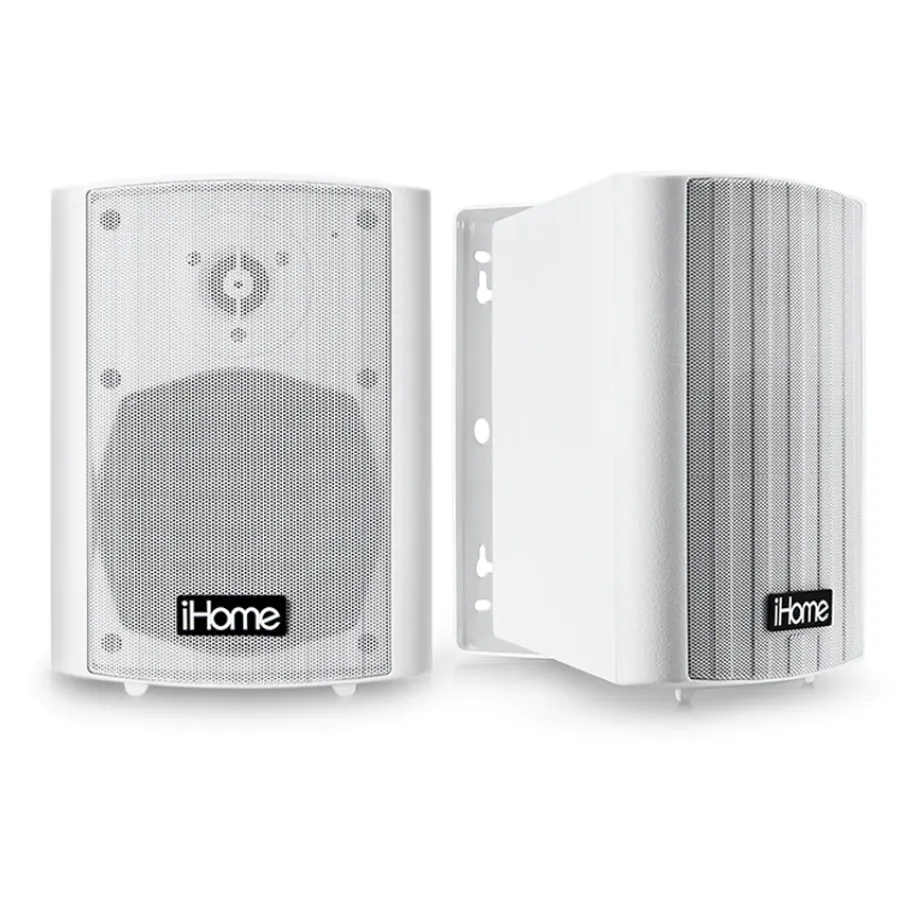 iHome IHSI-400BT-PR-WHT 4" Inch Bluetooth Outdoor 100W Watts Waterproof Wall Mounted Speakers Pair