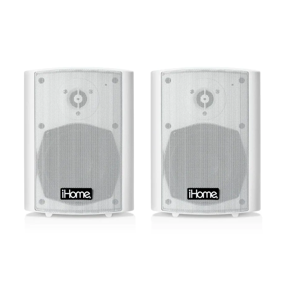 iHome IHSI-400BT-PR-WHT 4" Inch Bluetooth Outdoor 100W Watts Waterproof Wall Mounted Speakers Pair