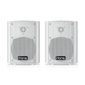 iHome IHSI-400BT-PR-WHT 4" Inch Bluetooth Outdoor 100W Watts Waterproof Wall Mounted Speakers Pair