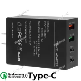 Itian K3 QC3.0 Quad-Ports 50W Dual Type-C Dual-USB Super Fast Portable Charger US-Plug for Travel Home Office HHITH-522983