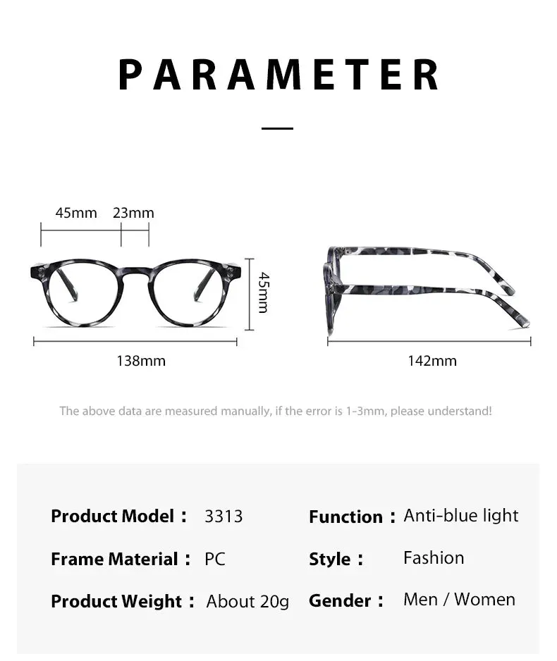 Kocolior Unisex Full Rim Round Acetate Hyperopic Reading Glasses 3313