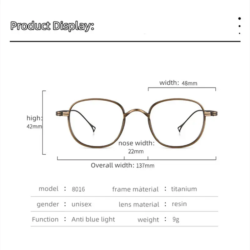Kocolior Unisex Full Rim Round Titanium Hyperopic Reading Glasses 8016