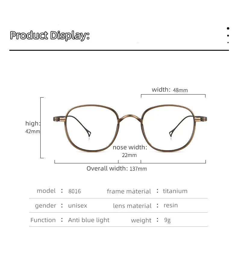 Kocolior Unisex Full Rim Round Titanium Hyperopic Reading Glasses 8016