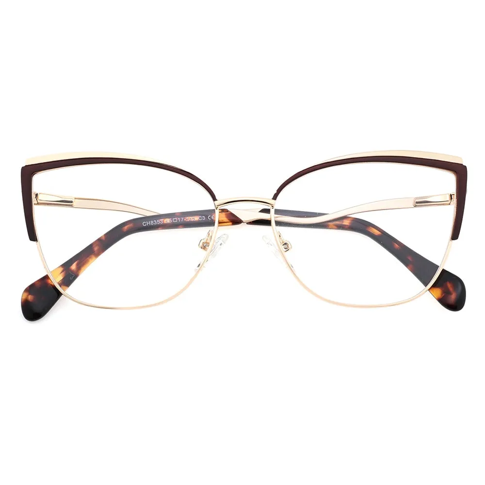 Laoyehui Women's Eyeglasses Cat Eye Alloy Reading Glasses Ch8353
