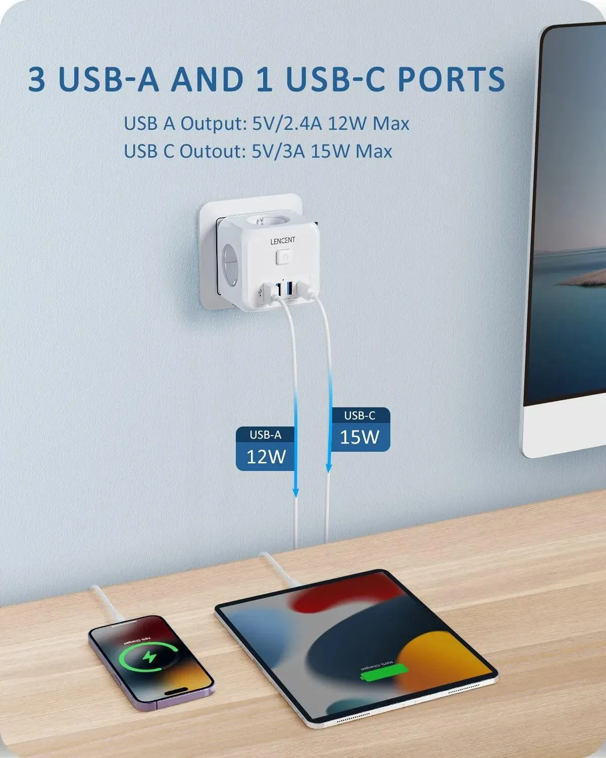 LENCENT Smart Multi-Plug Charger: Versatile Power Hub for Home & Travel
