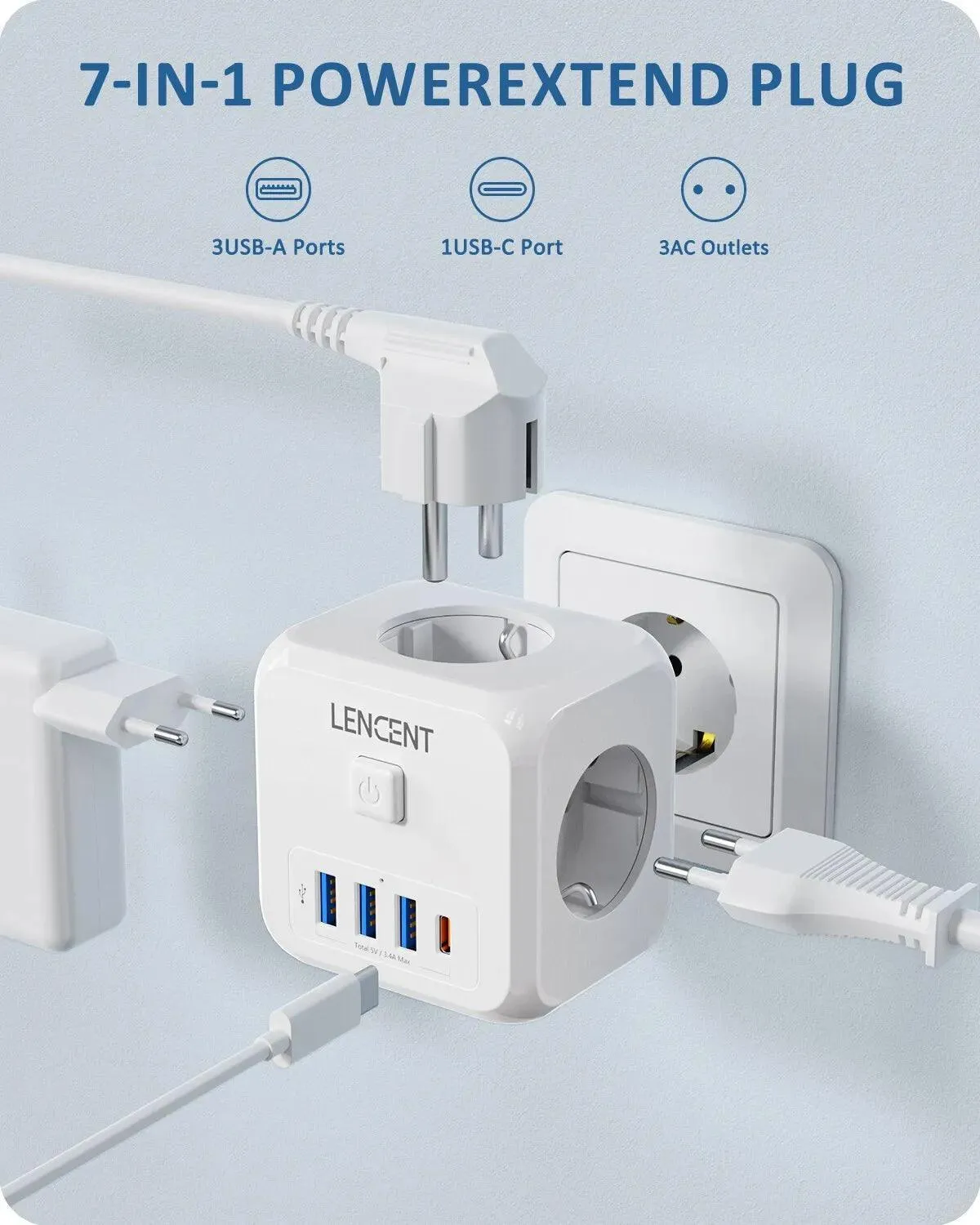 LENCENT Smart Multi-Plug Charger: Versatile Power Hub for Home & Travel