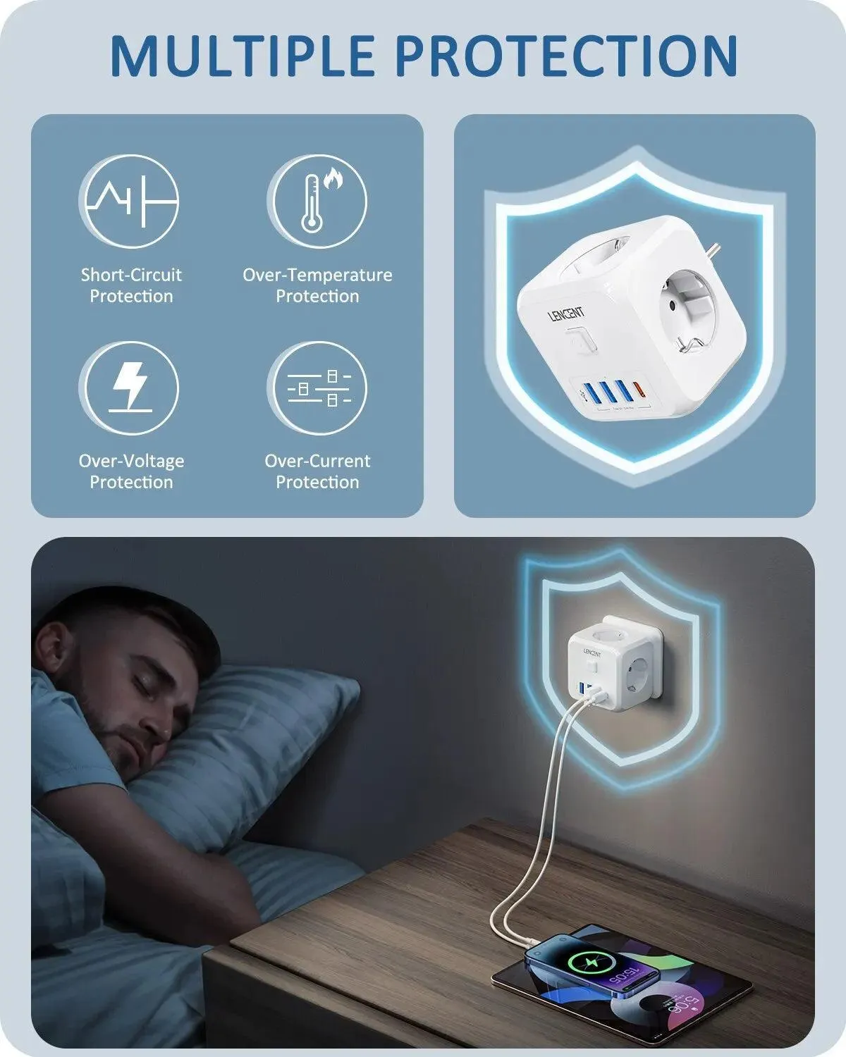 LENCENT Smart Multi-Plug Charger: Versatile Power Hub for Home & Travel