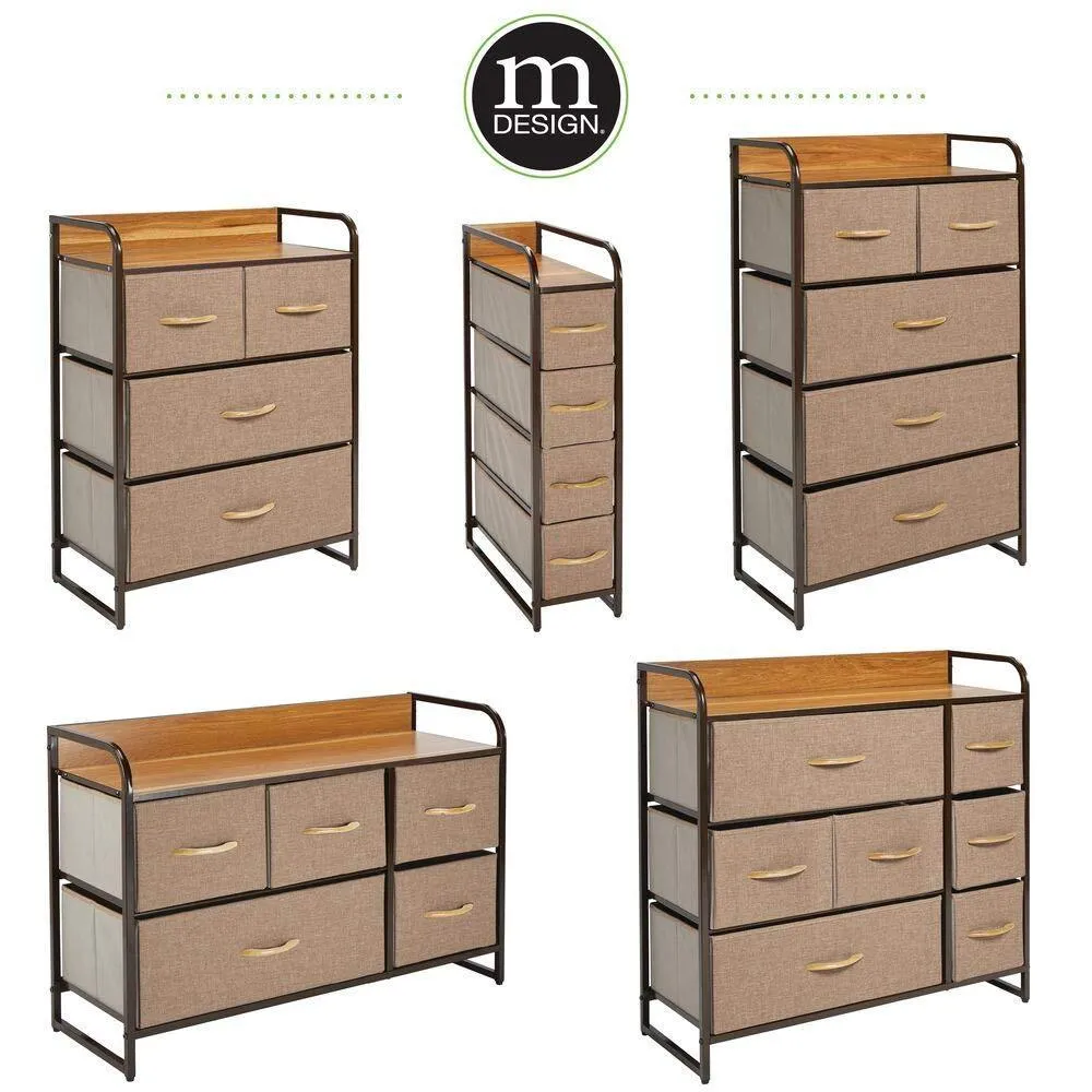 mDesign Wide Dresser Storage Chest, Sturdy Steel Frame, Wood Top, Easy Pull Fabric Bins - Organizer Unit for Bedroom, Hallway, Entryway, Closet - Textured Print, 7 Drawers - Coffee/Espresso Brown