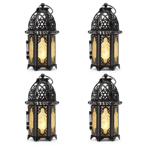 Metal Candle Holder Small Sized 4PCS sets Transparent Glass Moroccan Style Hanging Lanterns Creative Wedding Home Tabletop Decoration Birdcage, Black