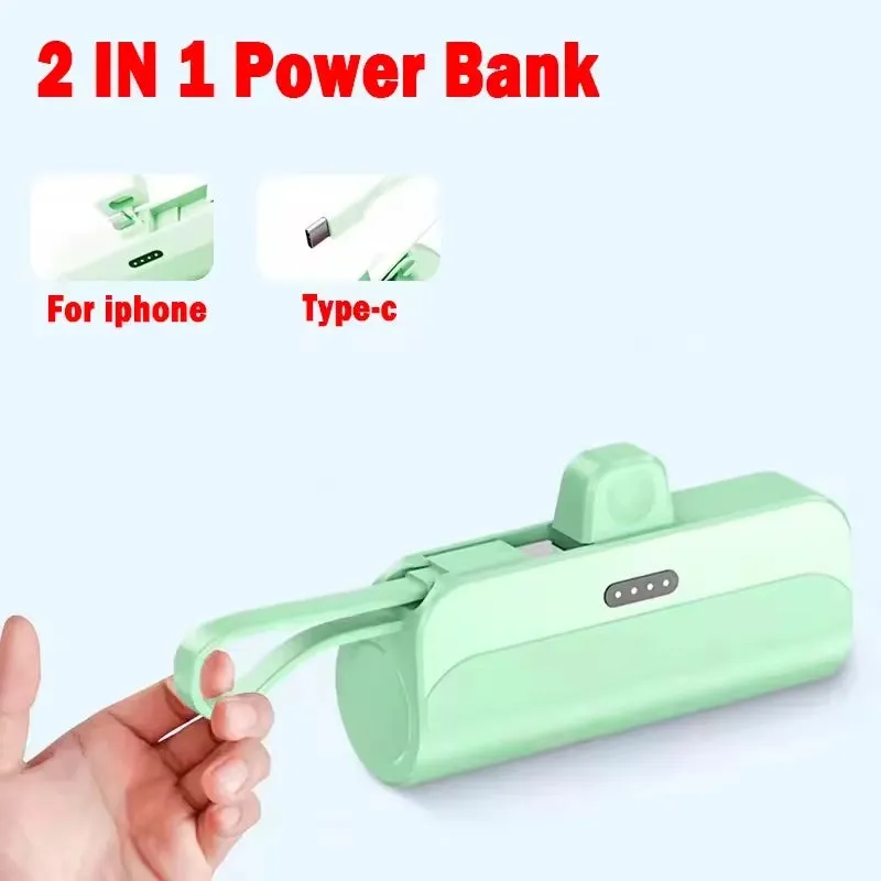 Mini Capsule Power Bank 2-in-1 with Built-in Cable