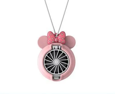 Mini Fan Hanging Neck Handheld USB Rechargeable Cute Cartoon Student Portable Sports