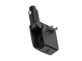 modern HCPDC20-XSSP PowerVolt 2-in-1 20W Fast Car Charger Compatible w/ USB-C Apple/Samsung, Black