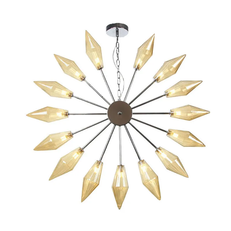 Modern Industrial Sputnik Chandelier with Amber/Clear Glass - 6/9/12 Lights - Black/Copper/Chrome Finishes