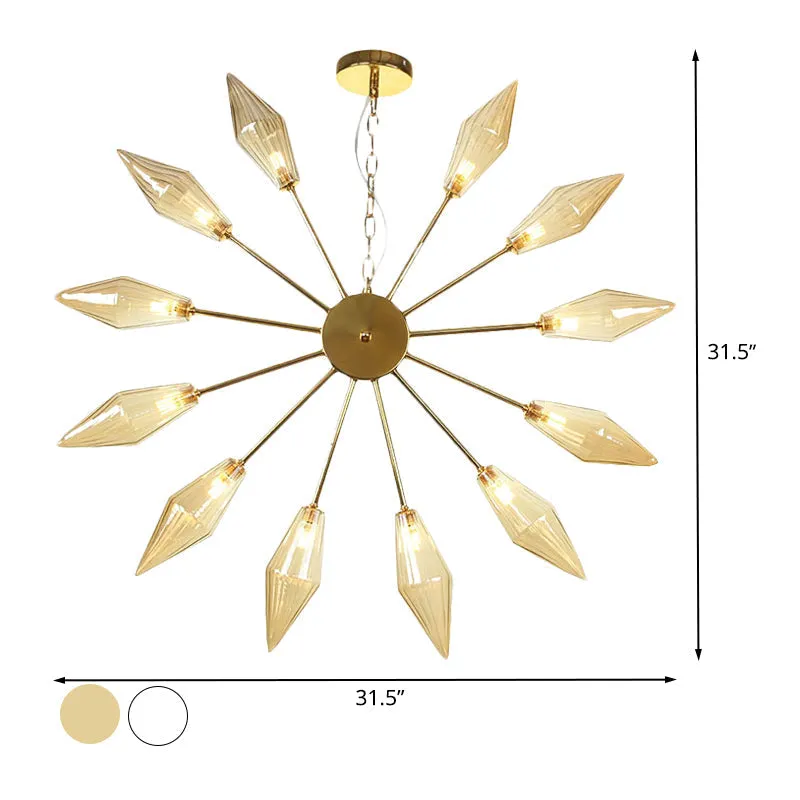 Modern Industrial Sputnik Chandelier with Amber/Clear Glass - 6/9/12 Lights - Black/Copper/Chrome Finishes