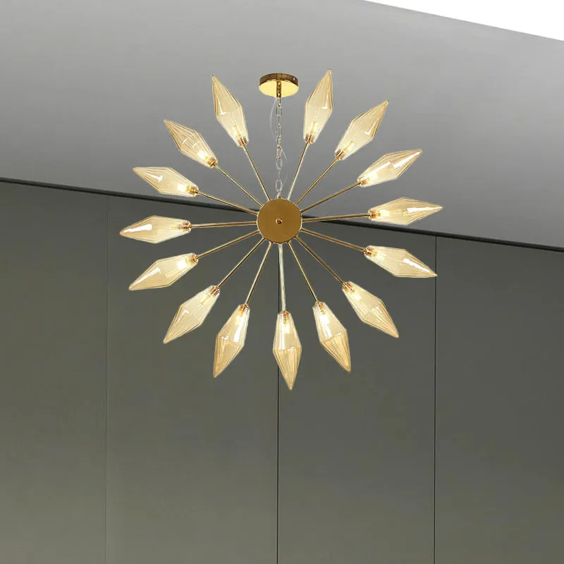 Modern Industrial Sputnik Chandelier with Amber/Clear Glass - 6/9/12 Lights - Black/Copper/Chrome Finishes