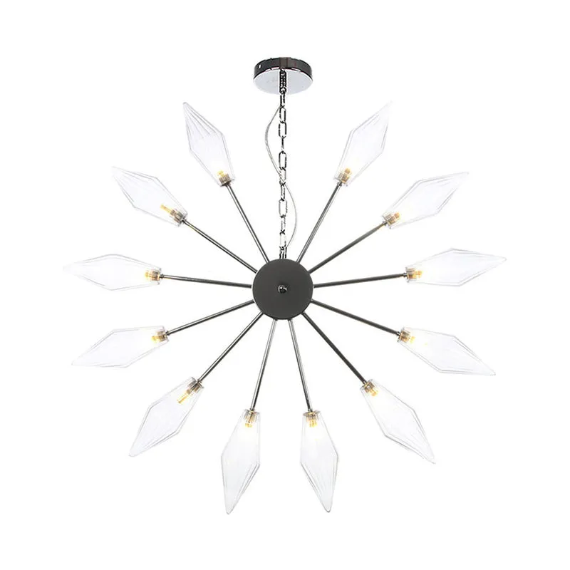 Modern Industrial Sputnik Chandelier with Amber/Clear Glass - 6/9/12 Lights - Black/Copper/Chrome Finishes