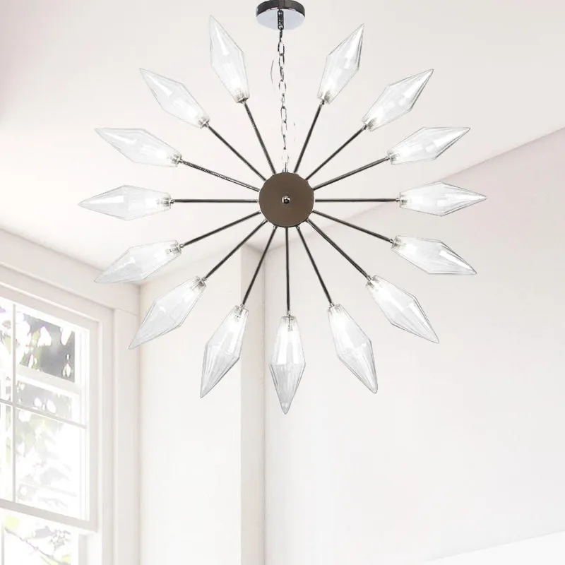 Modern Industrial Sputnik Chandelier with Amber/Clear Glass - 6/9/12 Lights - Black/Copper/Chrome Finishes