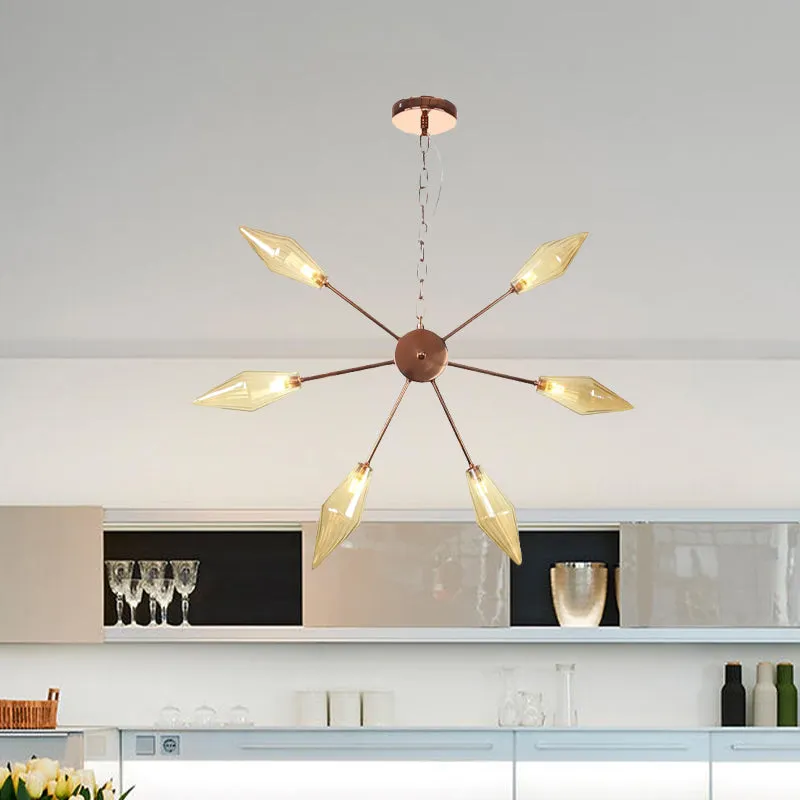 Modern Industrial Sputnik Chandelier with Amber/Clear Glass - 6/9/12 Lights - Black/Copper/Chrome Finishes