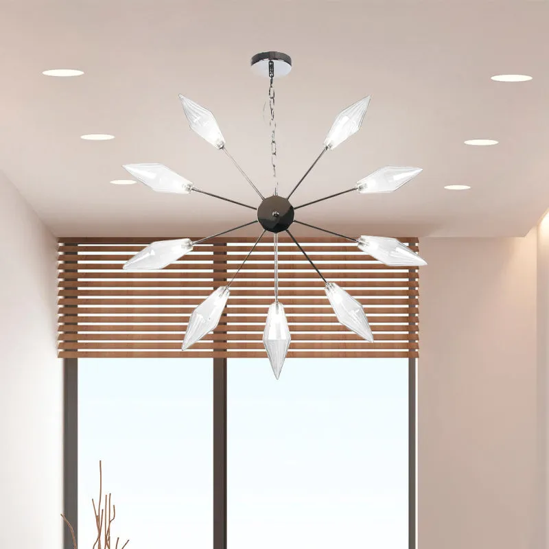 Modern Industrial Sputnik Chandelier with Amber/Clear Glass - 6/9/12 Lights - Black/Copper/Chrome Finishes