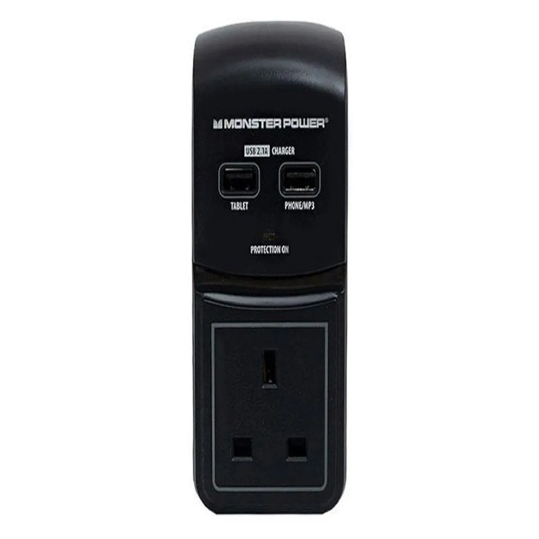 Monster Power Core 100 Surge Protected Socket with 2 USB Charging Ports, Black