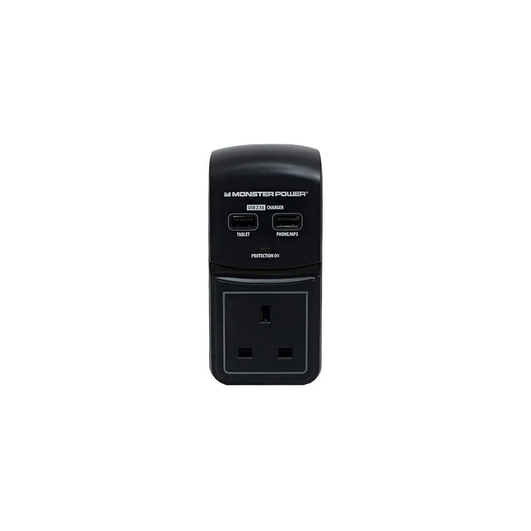 Monster Power Core 100 Surge Protected Socket with 2 USB Charging Ports, Black