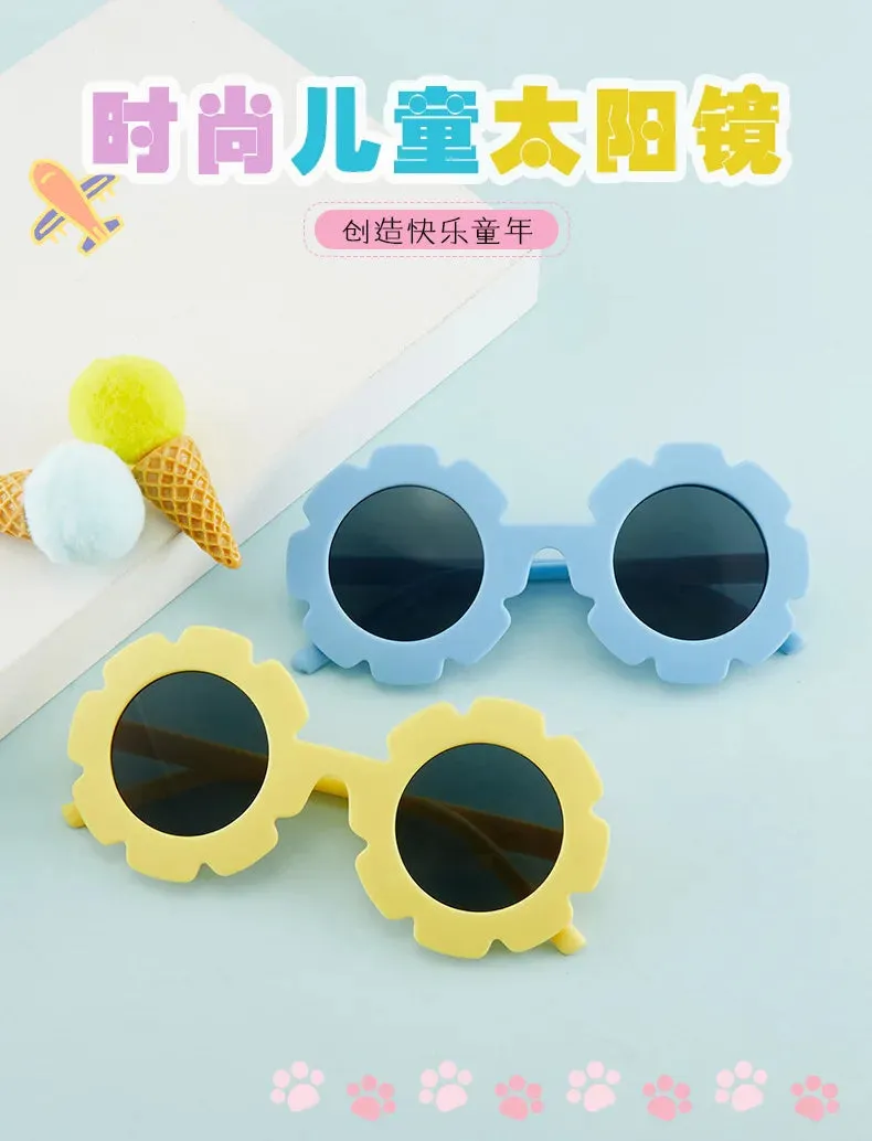 New Tire Flower Round Frame Sun Glasses Cute Decorative for Girls Boys Children Kids Outdoor Sun Protection Eyeglasses