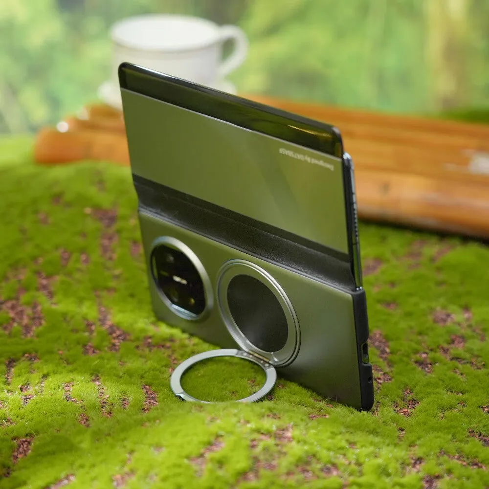 Oatsbasf Metal   Genuine Leather Smart Flip Cover MagSafe Bracket Case