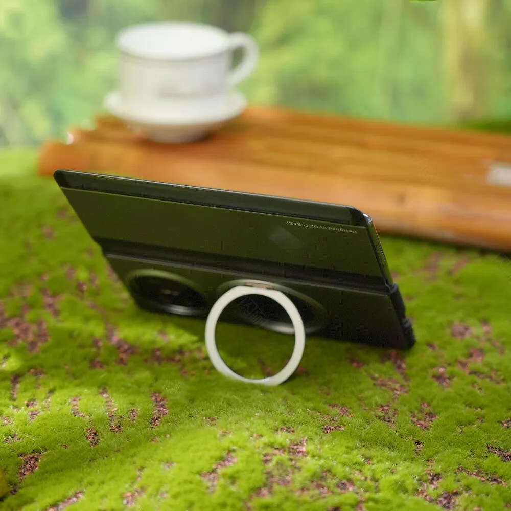 Oatsbasf Metal   Genuine Leather Smart Flip Cover MagSafe Bracket Case