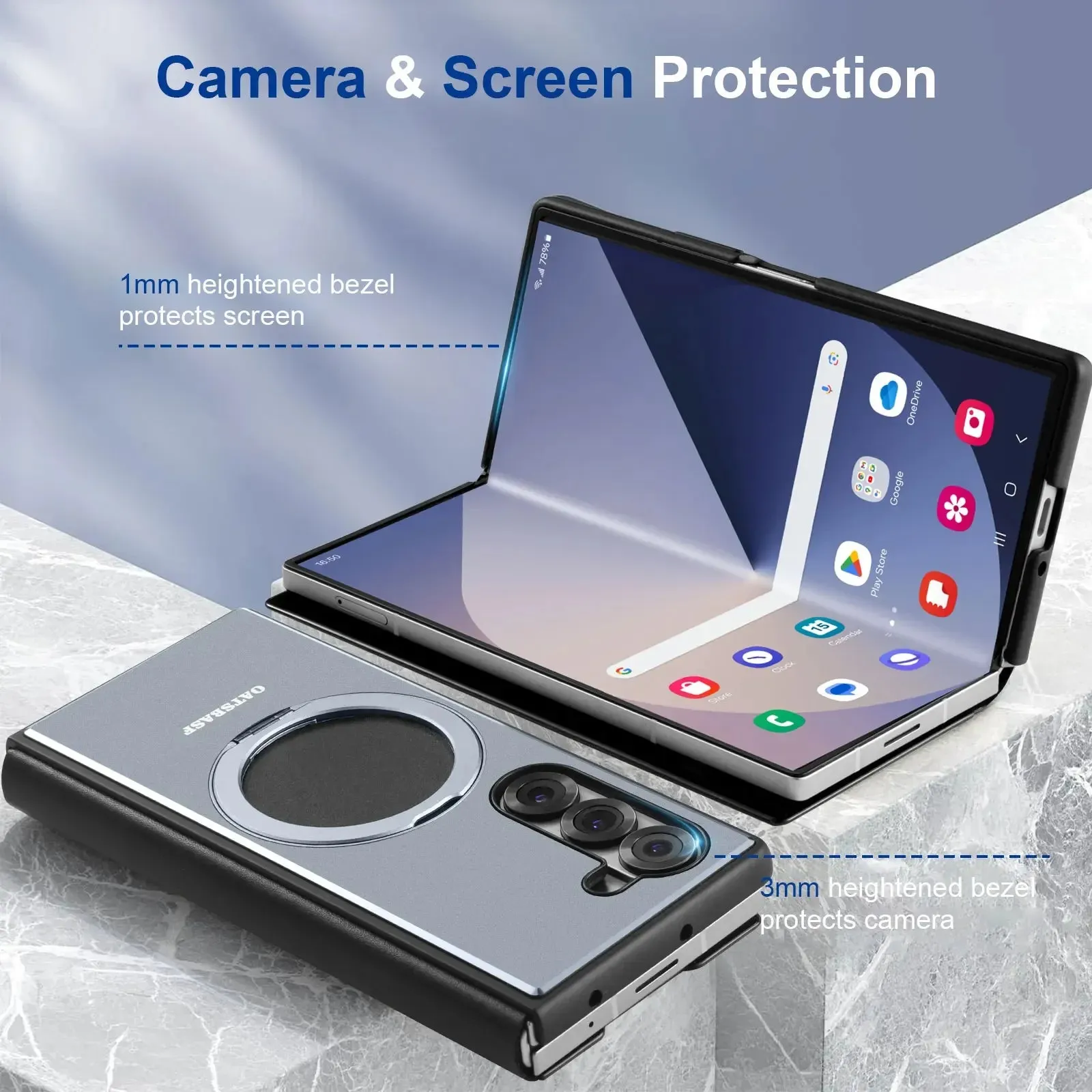 Oatsbasf Metal   Genuine Leather Smart Flip Cover MagSafe Bracket Case