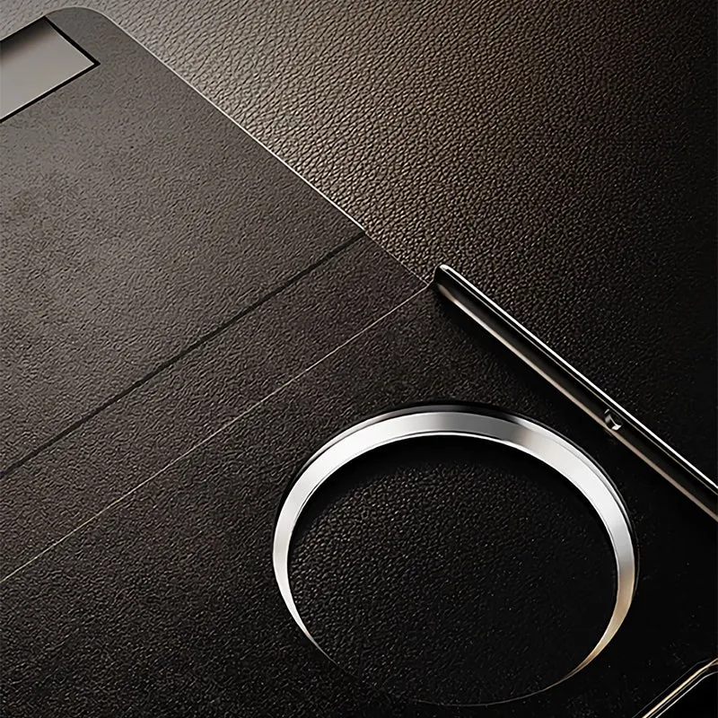 Oatsbasf Metal   Genuine Leather Smart Flip Cover MagSafe Bracket Case