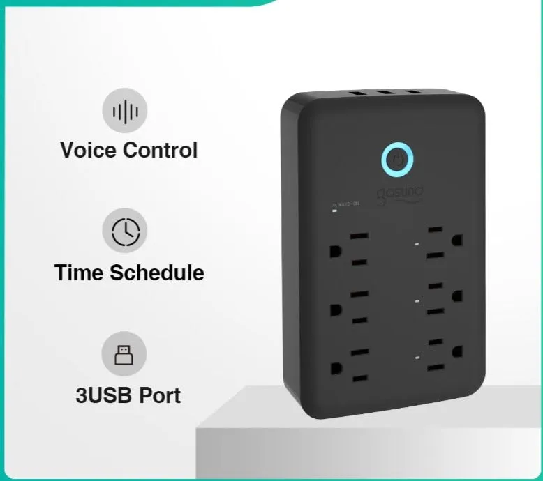 P2 Black USB Wall Socket Smart Plug Wall Outlet Extender