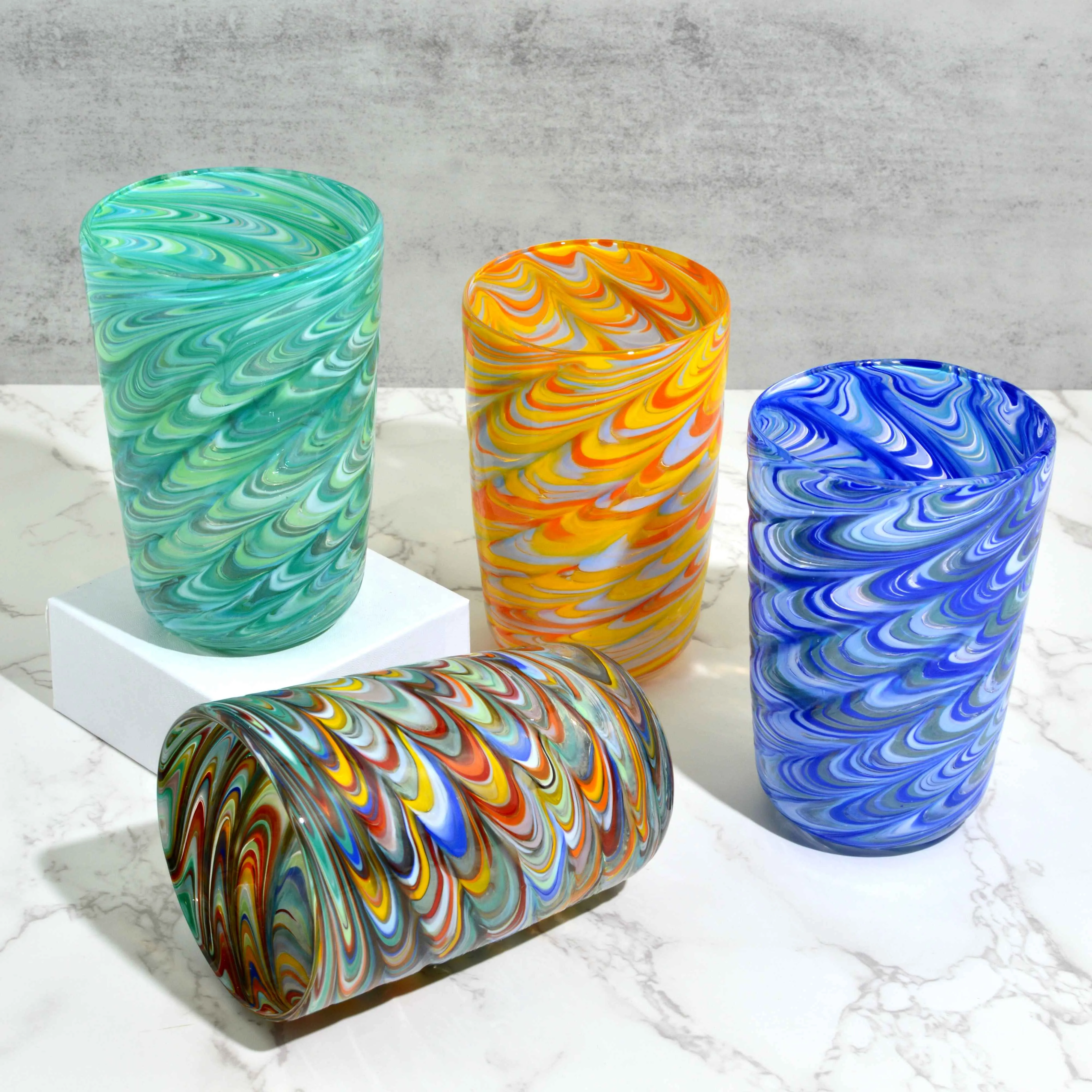 Pavone Murano Glass Tumbler, Multi Colors, Set of 4