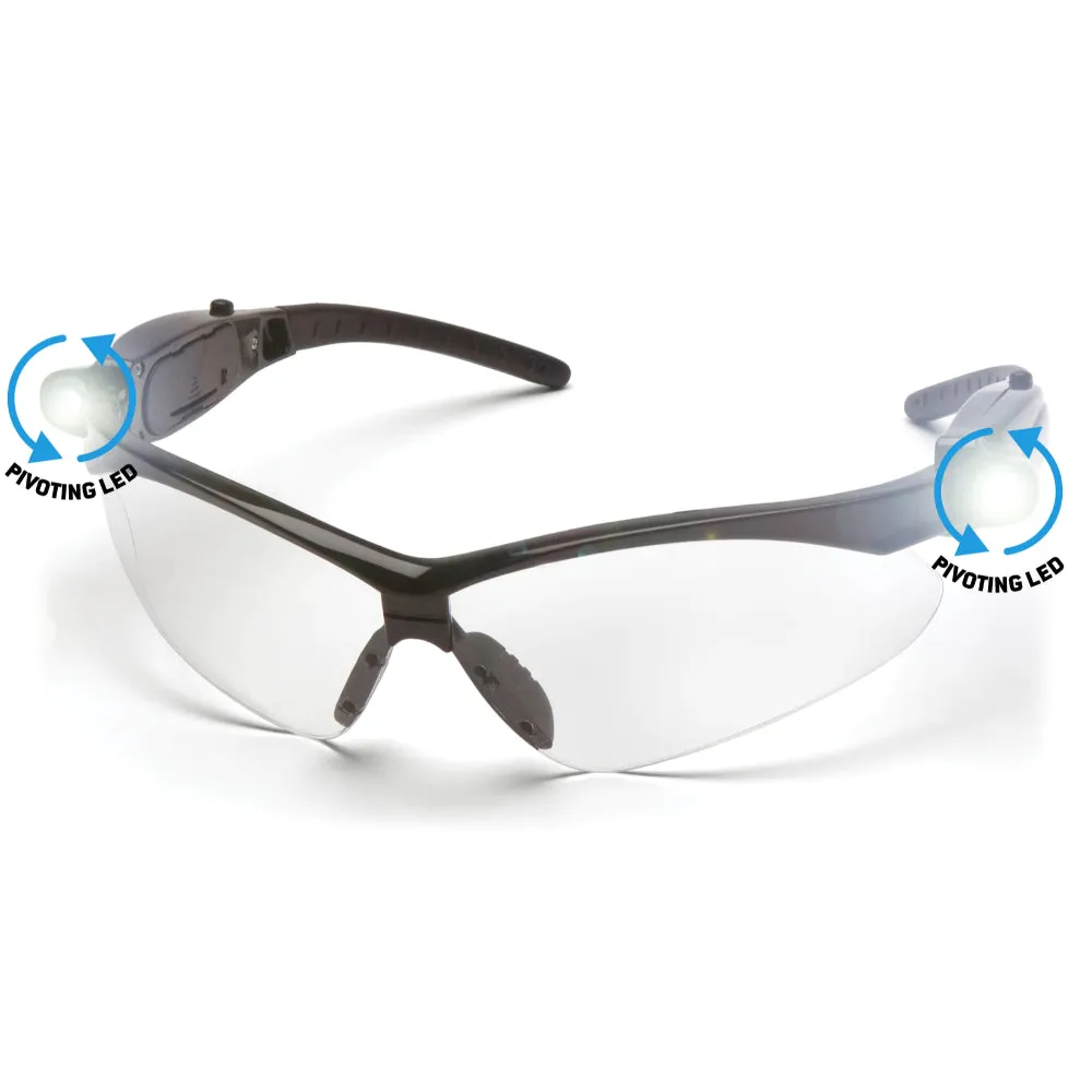 PMXTREME Safety Glasses with Bright Pivoting LED - Rubber Nosepiece and Tips