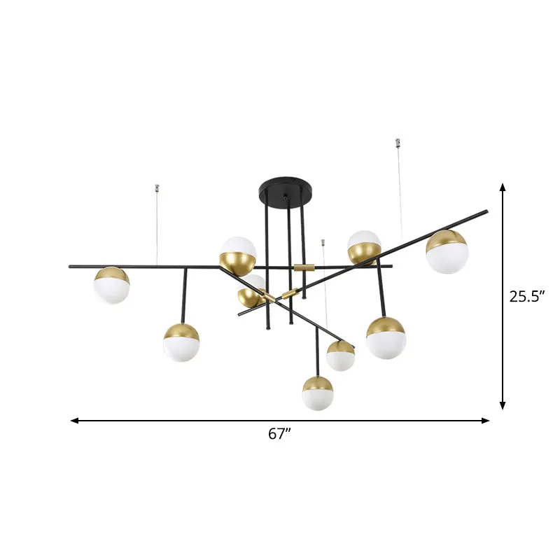 Postmodern 1/3-Tier Hanging Chandelier - Cream Ball Glass - Black and Gold - 3/9 Bulbs - Ceiling Suspension Lamp