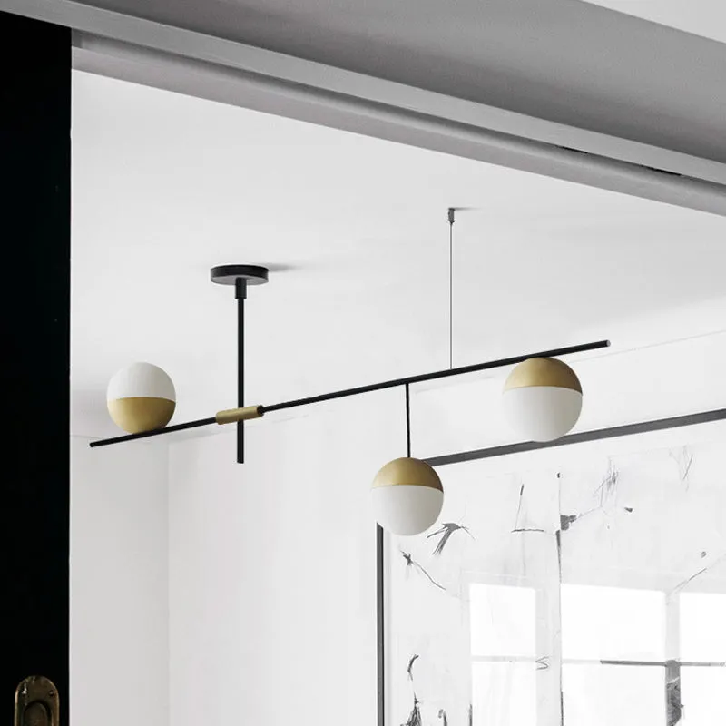 Postmodern 1/3-Tier Hanging Chandelier - Cream Ball Glass - Black and Gold - 3/9 Bulbs - Ceiling Suspension Lamp