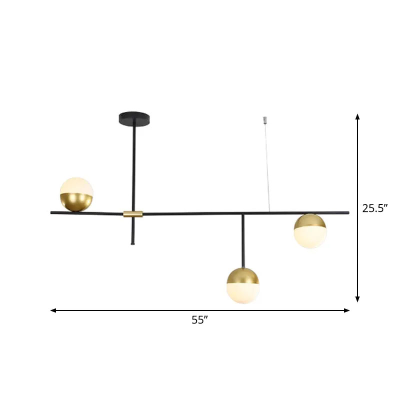 Postmodern 1/3-Tier Hanging Chandelier - Cream Ball Glass - Black and Gold - 3/9 Bulbs - Ceiling Suspension Lamp