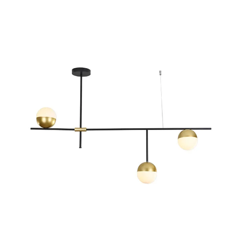 Postmodern 1/3-Tier Hanging Chandelier - Cream Ball Glass - Black and Gold - 3/9 Bulbs - Ceiling Suspension Lamp