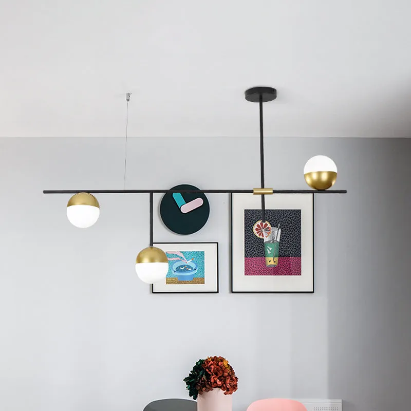 Postmodern 1/3-Tier Hanging Chandelier - Cream Ball Glass - Black and Gold - 3/9 Bulbs - Ceiling Suspension Lamp