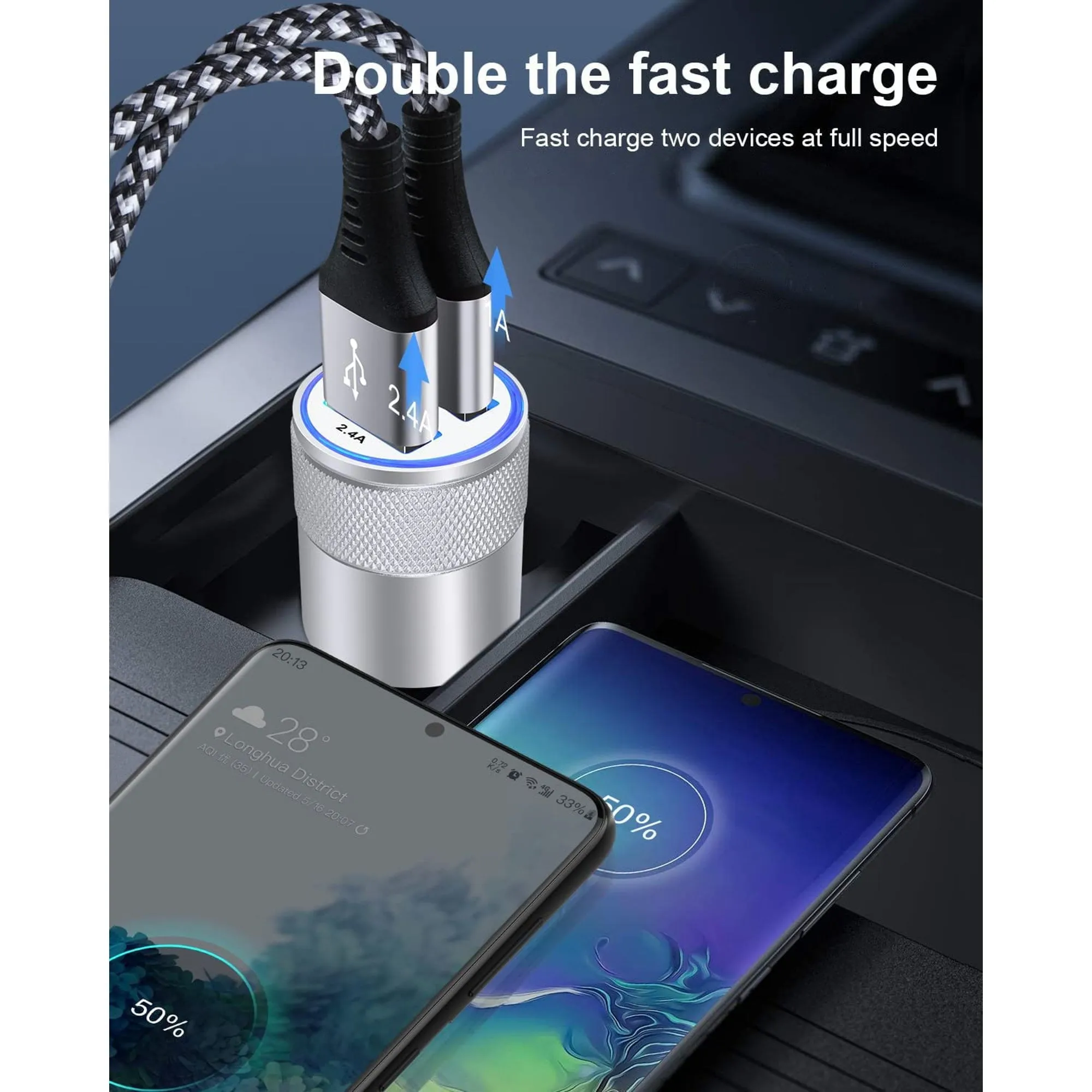 premium Car Charger,AILKIN 2Pack 3.4A Dual Port USB Car Charger Adaptor for iPhone Charging Cigarette Lighter Socket Adapter,Black