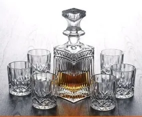 Private Collection Bohemia Whiskey Crystal Led-Free Royal Cut Decanter and Six Glasses Gift Set
