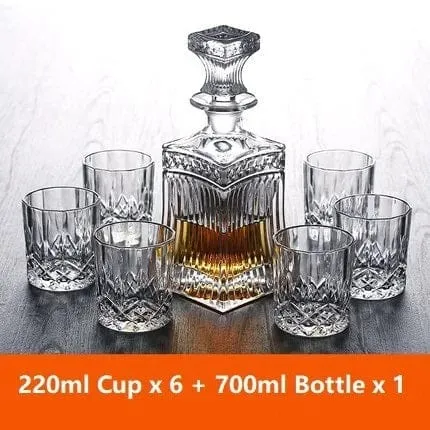 Private Collection Bohemia Whiskey Crystal Led-Free Royal Cut Decanter and Six Glasses Gift Set